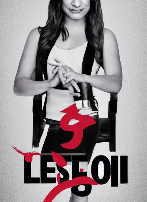 Image similar to glee sequel poster where rachel berry is the villain, evil, lea michele, with text, airing in 2 0 2 3