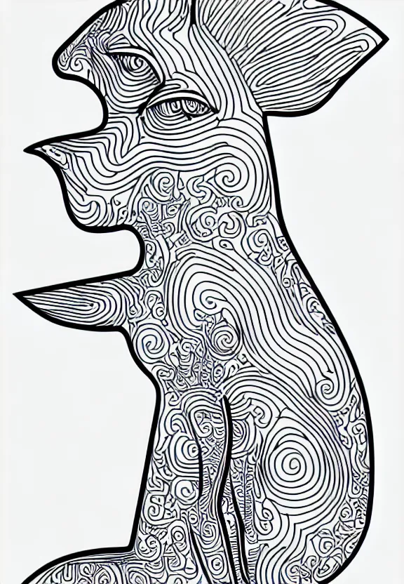 Image similar to sphynx cat statue ornaments fractal ink drawing line art colouring page, vector, margins, fine lines, centered