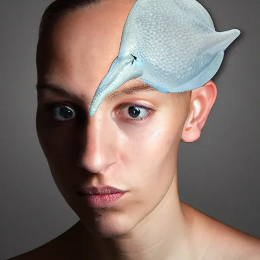 Prompt: portrait of dolphin - human hybrid, studio lighting, award - winning