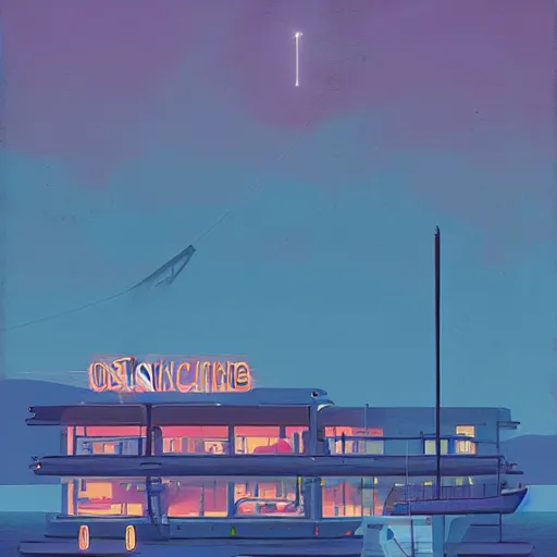 Image similar to yachting club by simon stalenhag