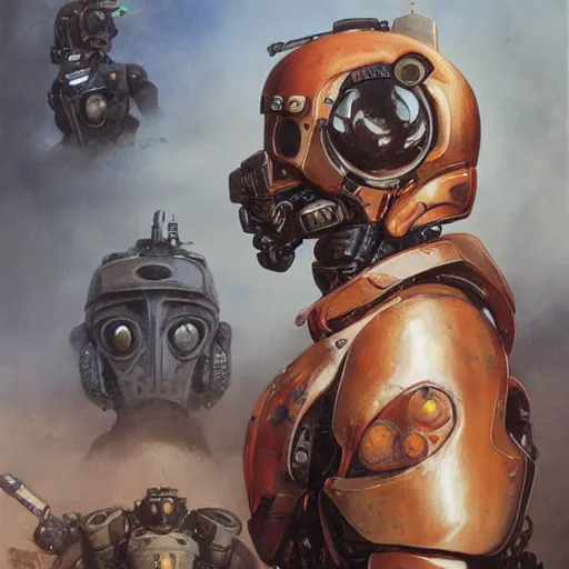 Image similar to A mixed media portrait painting of a dogs made of blood cells, sweat, aesthetic symmetrical face and eyes, photorrealistic, model, wet, starship-troopers, pacific-rim-mech in background, eighties pinup style, by Frank Frazetta, Boris Vallejo, Beeple, Greg Rutkowski, Christian MacNevin, epic fantasy character art, high fantasy, CGsociety, exquisite detail, post-processing, masterpiece, cinematic