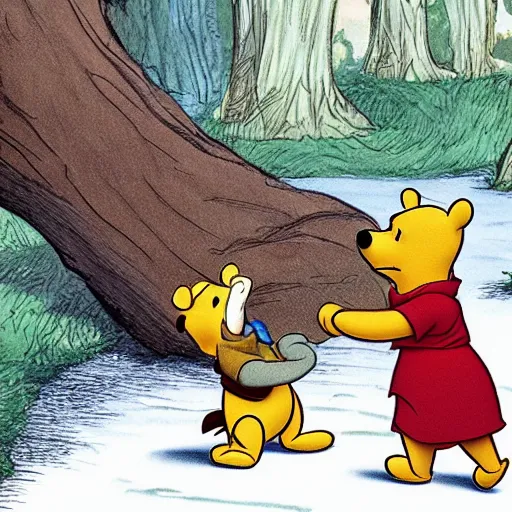 Prompt: Winnie the Pooh with the draco