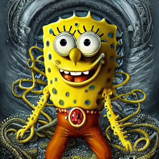 Image similar to portrait of Spongebob as a large Lovecraftian monster, fantasy, intricate, elegant, highly detailed, digital painting, artstation, concept art, smooth, sharp focus, illustration, art by artgerm and greg rutkowski