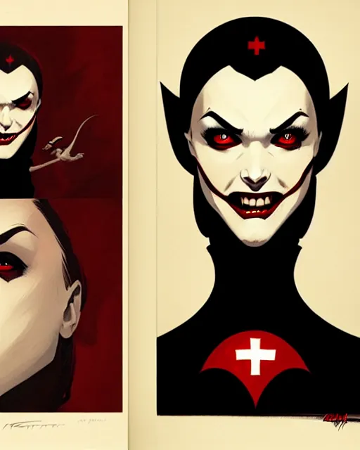 Prompt: beautiful female vampire nurse cap, symmetrical face, evil grin, cinematic, dramatic, super detailed and intricate, by koson ohara, by darwyn cooke, by greg rutkowski