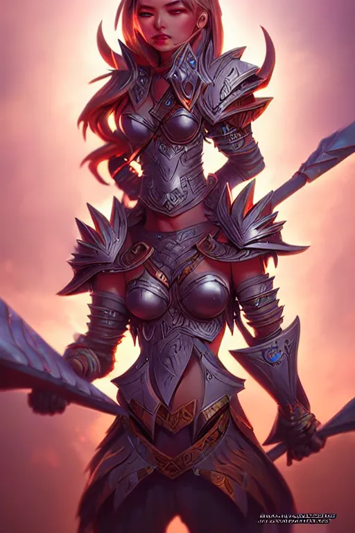 Image similar to sakimi chan, fantasy armor, detailed face, dynamic lighting, tony sart