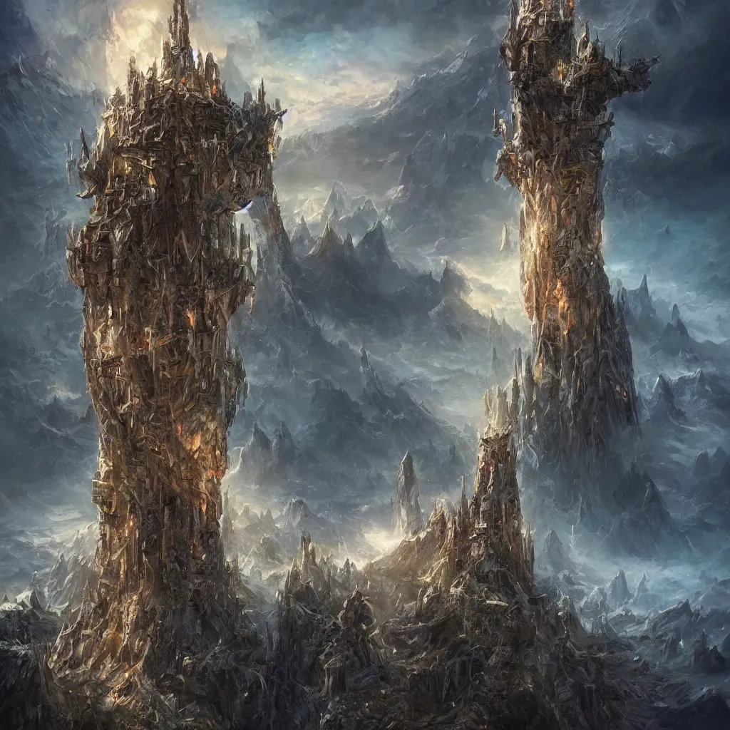 Image similar to a tower on the edge of forever, fantasy art, detailed, cinematic