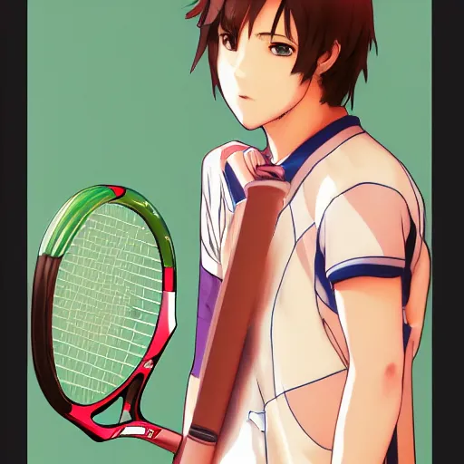 Prompt: anime style, tennis player, red sport clothing, match point, brown short hair, hair down, symmetrical facial features, from arknights, hyper realistic, rule of thirds, extreme detail, 4 k drawing, safebooru, realistic lighting, by alphonse mucha, greg rutkowski, sharp focus, backlit