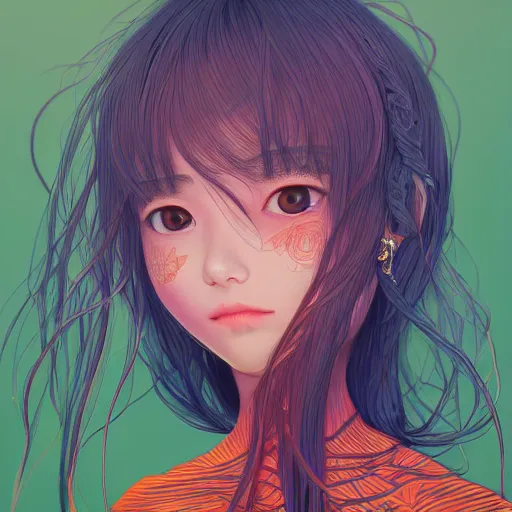 Prompt: the head of an incredibly cute and elegant japanese girl partially made of carrots and blueberries looking up, an ultrafine detailed illustration by james jean, final fantasy, intricate linework, bright colors, behance contest winner, vanitas, angular, altermodern, unreal engine 5 highly rendered, global illumination, radiant light, detailed and intricate environment