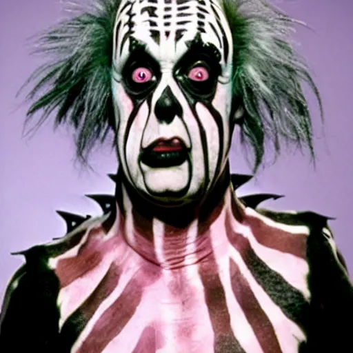 Prompt: beetlejuice creature. the movie beetlejuice (1988). robert short make-up. practical effects