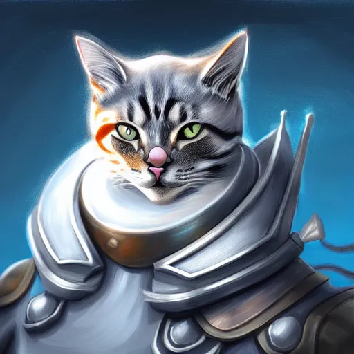 Prompt: cat in steel armor on a cloud, digital art, digital painting, artstation, devian art, 4 k, hd