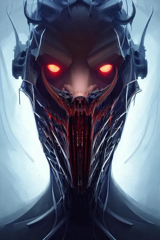 Image similar to professional concept art portrait! of a terrifying! mechanical predatory! fractal! species in a dark room by artgerm and greg rutkowski. an intricate, elegant, highly detailed digital painting, concept art, smooth, sharp focus, illustration, in the style of cam sykes.