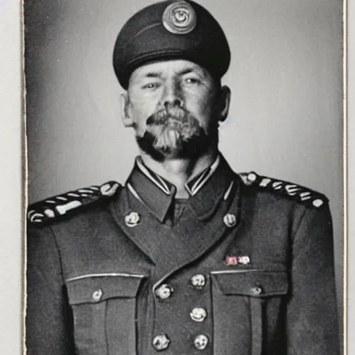 Image similar to photograph of political commissar alexey yeremenko, vintage war photograph, famous photo