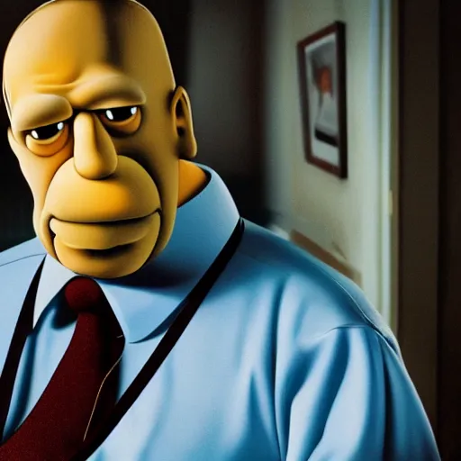 Prompt: photo, sad homer simpson in an episode of the sopranos, 4 k, high detail, professional photography