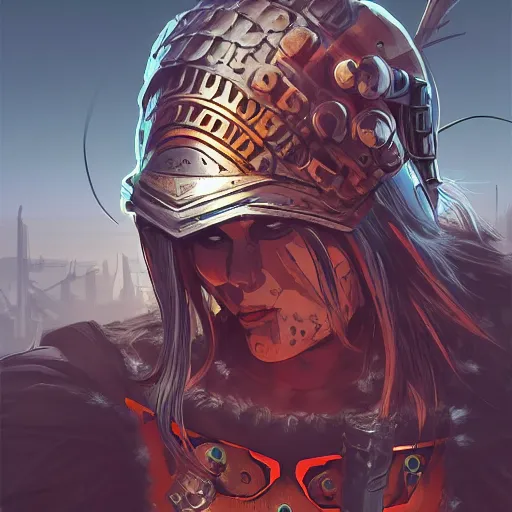 Image similar to cyberpunk viking helmet mask warrior goddess robot ninja fantasy, art gta 5 cover, official fanart behance hd artstation by jesper ejsing, by rhads, makoto shinkai and lois van baarle, ilya kuvshinov, ossdraws