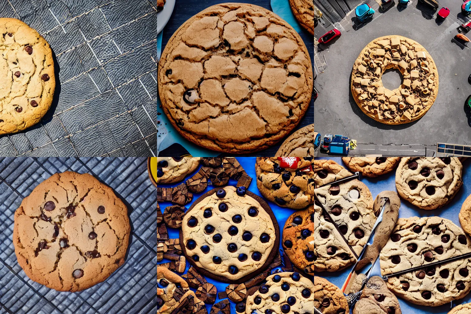 Prompt: overhead aerial view of the largest cookie in the world, Paris France, HDR DSLR photography 4k