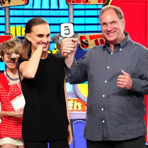 Image similar to natalie portman on the price is right gameshow winning a huge prize