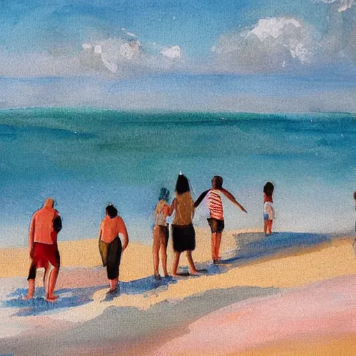 Image similar to people on a beach in normandi, by nele tas