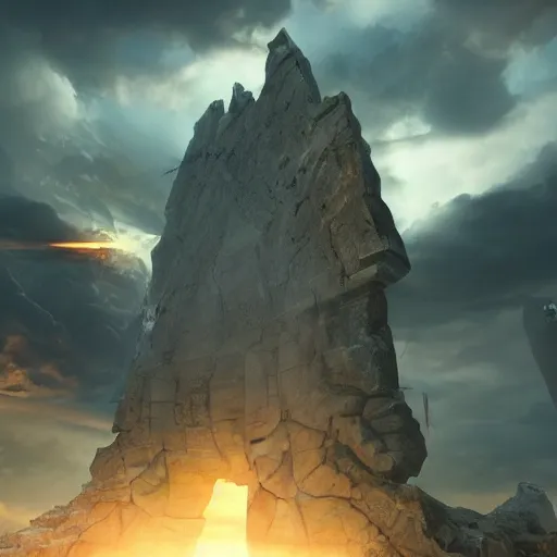 Image similar to comic book scene of an epic portal being exited by a god, cinematic, realistic, beautiful scenery, matte painting, highly detailed, octane render