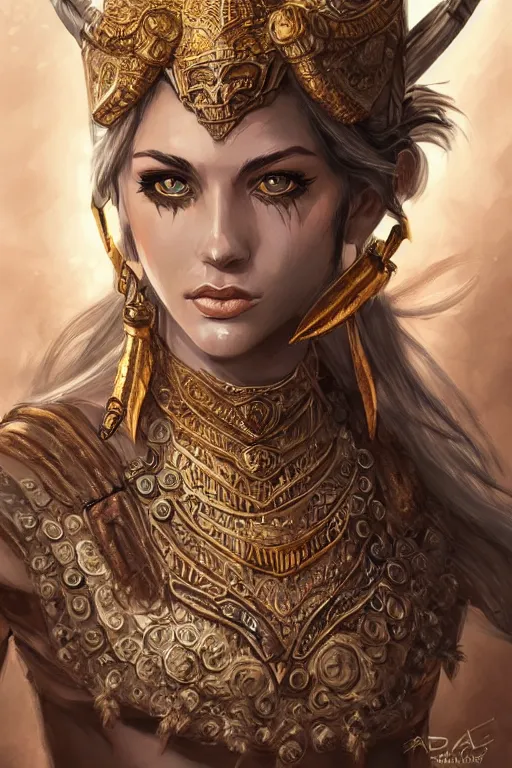 Prompt: a portrait of a anthropomorphic an ancient mesopotamia warrior goddess, D&D, fantasy, intricate, highly detailed, digital painting, artstation, concept art, smooth, sharp focus, illustration, art by artgerm