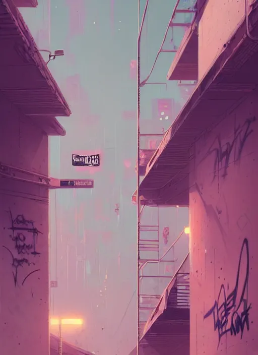 Prompt: highly detailed matte painting, of a callography graffiti tag wall, by atey ghailan, by greg rutkowski, by greg tocchini, by james gilleard, by joe fenton, by kaethe butcher, pink, brown, light blue and white mystical color scheme, grunge aesthetic, octane render