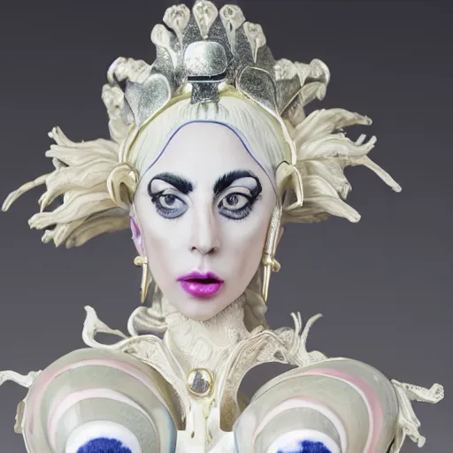 Image similar to lady gaga as a highly detailed porcelain figure on stand _ h 7 6 8