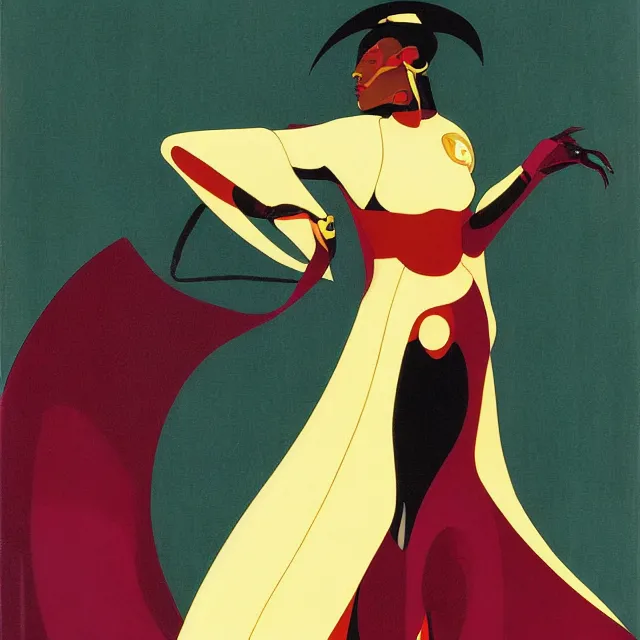 Image similar to a portrait of grace jones as queen amidala of naboo, art by thomas cooper gotch and patrick nagel and erte, star wars art deco, art nouveau