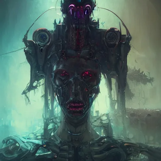 Image similar to portrait of a nightmarish cybernetic duke of hell, cyberpunk concept art by pete mohrbacher and seb mckinnon and beksinski and josan gonzales, digital art, highly detailed, intricate, sci-fi, sharp focus, Trending on Artstation HQ, deviantart, unreal engine 5, 4K UHD image