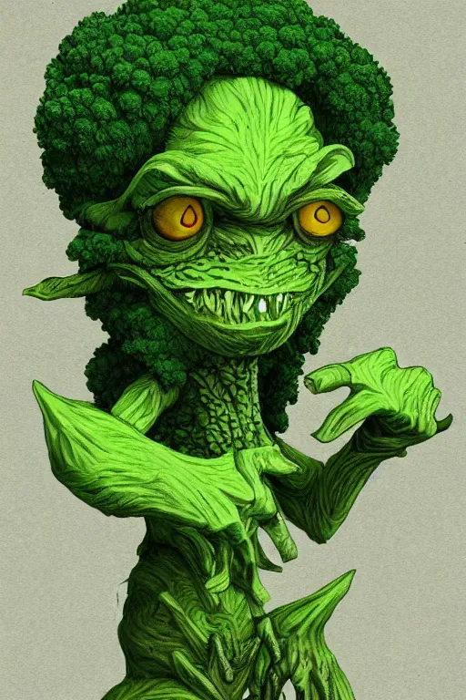 Prompt: broccoli goblin, human figure, highly detailed, digital art, sharp focus, trending on art station, anime art style