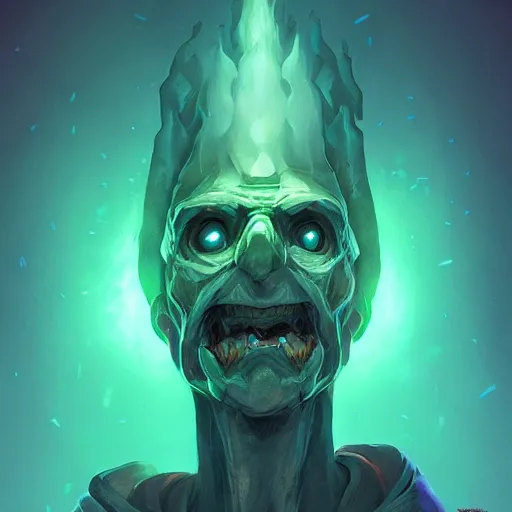 Image similar to portrait of a lich, green smoke leaving his empty eyes, mattepainting concept blizzard pixar maya engine on stylized background splash comics global illumination lighting artstation lois van baarle, ilya kuvshinov, rossdraws