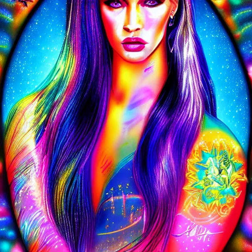 Image similar to Lisa Frank Megan Fox, beautiful digital art