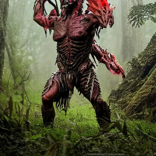 Prompt: High Fantasy Predator from the movie Predator in the forest plains of north yorkshire, 4k