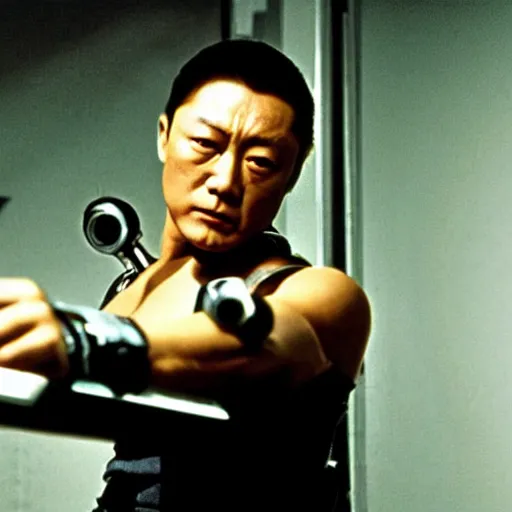 Image similar to young Cary Hiroyuki Tagawa as a cybernetic scifi crime boss