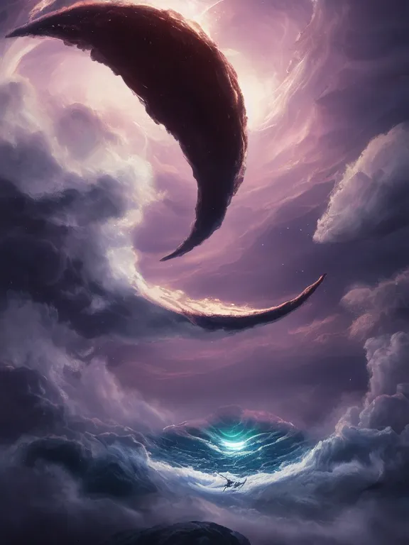 Prompt: photo of 8k ultra realistic crescent moon surrounded by swirling clouds and dramatic lighting, moon beams, full of colour, cinematic lighting, battered, trending on artstation, 4k, hyperrealistic, focused, extreme details,unreal engine 5, cinematic, masterpiece, art by Peter Mohrbacher