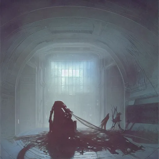 Image similar to detailed concept art of an ominous floating object in an empty room, artstation, award - winning realistic concept art by jim burns and greg rutkowski, beksinski, a sci - fi concept art masterpiece, james gilleard, bruegel, alphonse mucha, and yoshitaka amano.