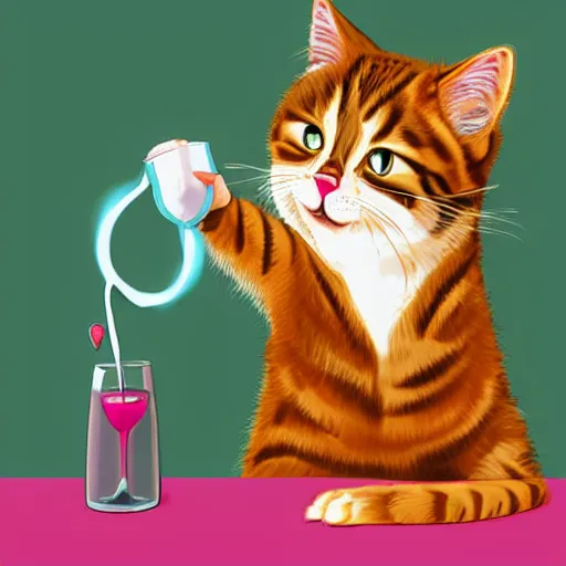 Prompt: a smug cat drinking juice, digital art, trending on Artstation