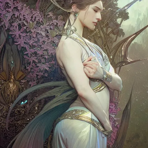 Image similar to transcendental creature, D&D, fantasy, intricate, elegant, highly detailed, digital painting, artstation, concept art, smooth, sharp focus, illustration, art by artgerm and greg rutkowski and alphonse mucha