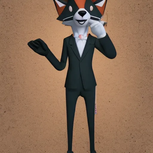 Prompt: anthropomorphic furry fox wearing a tuxedo stands on a train station ,detailed, Artstation