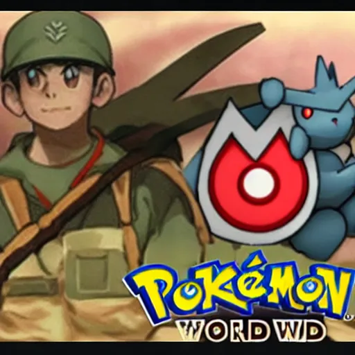 Image similar to pokemon fighting at world war 2, wartime footage, world war pokemon, grainy footage