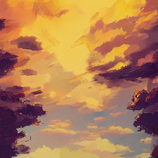 Image similar to beautiful digital art of a trail of clouds across the sky, beautiful, award - winning, digital art, yellow to red to blue sky, antview, perspective, by alena aenami, trending on artstation