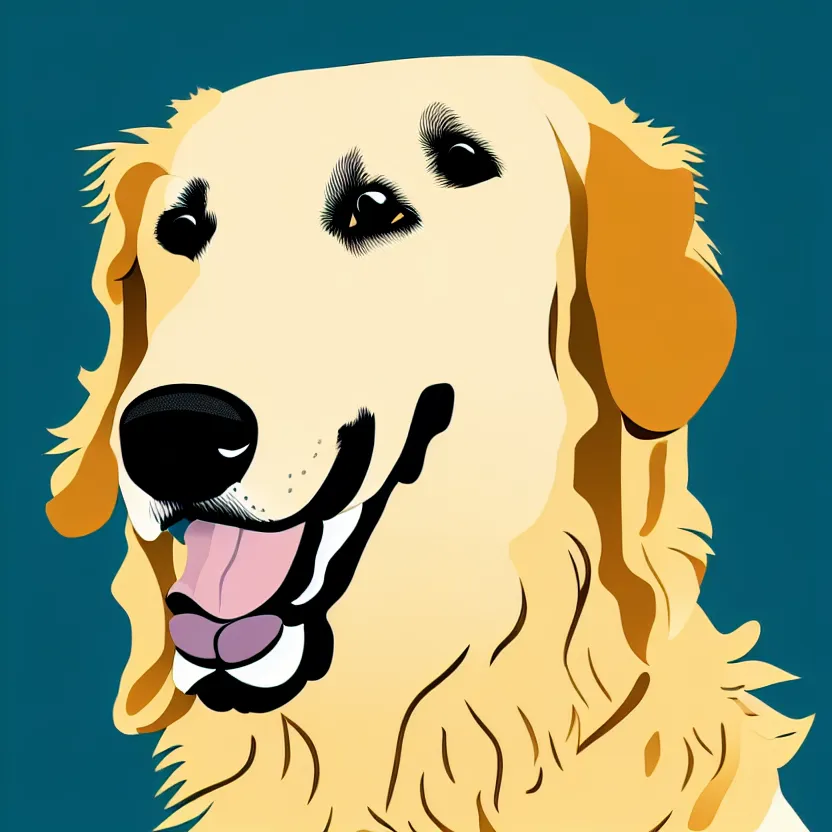 Image similar to full golden retriever portrait, white background, line art cartoon