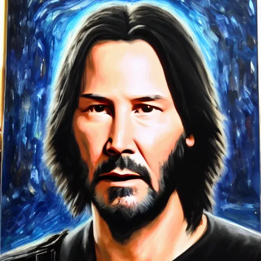 Image similar to Keanu Reeves as a Jedi in Star wars, oil painting, 4K