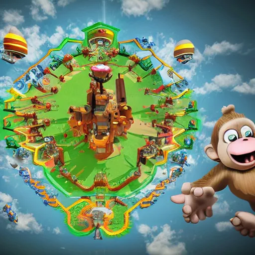 Image similar to bloons tower defense monkey 3 d ray tracing render, intricate, 8 k