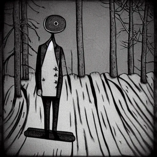 Image similar to “slenderman standing over a girl on a slide, style of Edward Gorey”