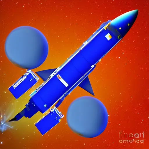 Image similar to Blue Ariane 6 in space, Orange planet, digital art, highly detailed