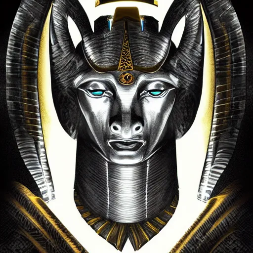 Image similar to egypt god, anubis, head, light circles, degital art, artstation