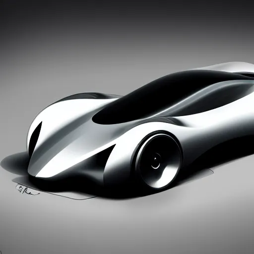 Image similar to a sports car design loosely based on the nissan sports cars, concept car, photoreal, symmetry, by ash thorp