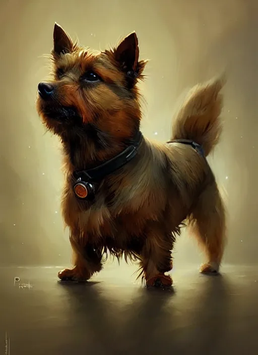 Prompt: norwich terrier as an superhero, backround dark, highly detailed, digital illustration, trending in artstation, modern painting, smooth, sharp focus, intricate, by peter mohrbacher