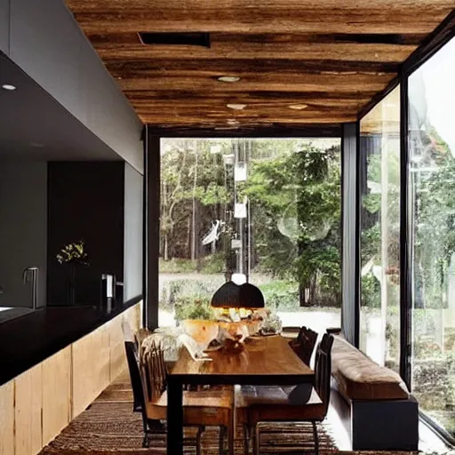 Image similar to “a luxurious meal of berries, modern rustic architecture”