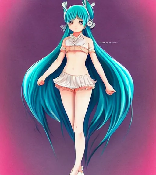 Prompt: Anime art of beautiful Hatsune miku with beautifel legs by artgerm, rossdraws, magali villeneuve, Gil Elvgren, Alberto Vargas, Earl Moran, Art Frahm, Enoch Bolles, symmetrical shoulders, beautiful eyes