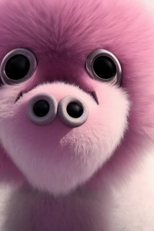 Prompt: an adorable alien creature with fluffy pink fur, highly detailed body, photorealistic camera shot, bright studio setting, studio lighting, crisp quality, light reflections, unreal engine 5 render,